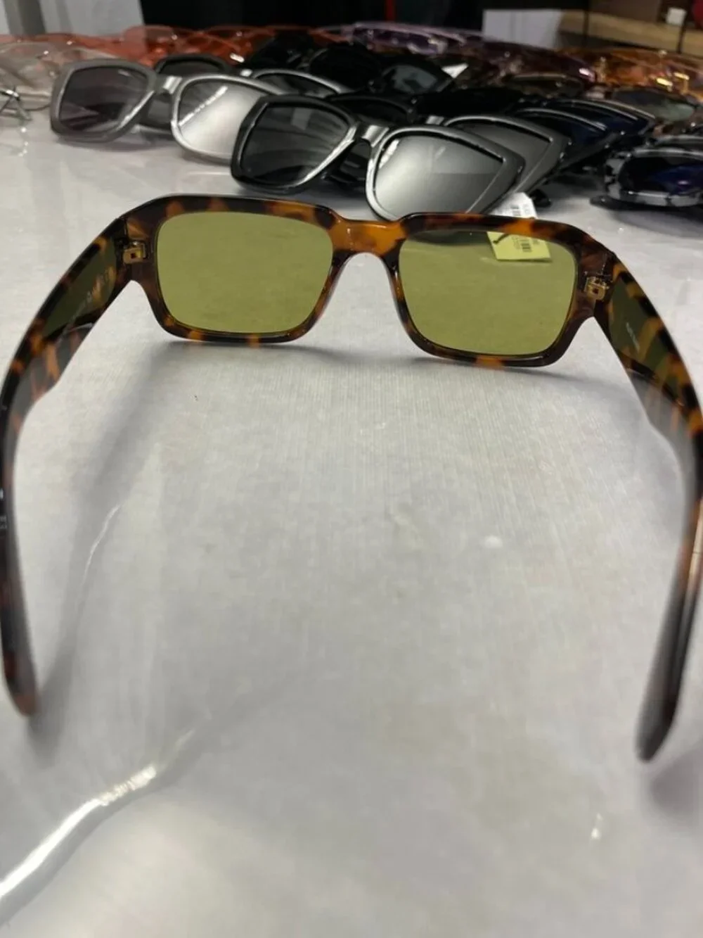 AIRE Pluto Rectangular Sunglasses Tortoise Green Lens Frame
